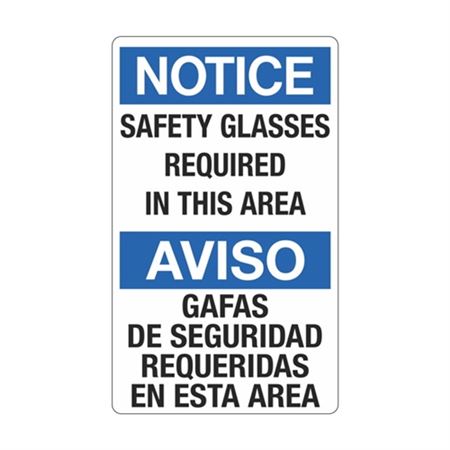 Notice Safety Glasses Required In This Area/Bilingual 12" x 20" Sign